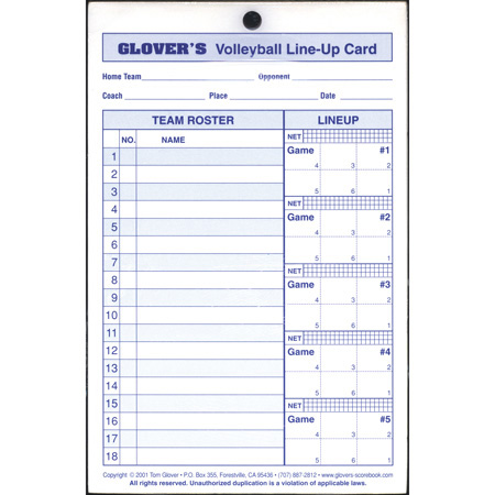 Glover Line Up/Roster Cards (35 sets)